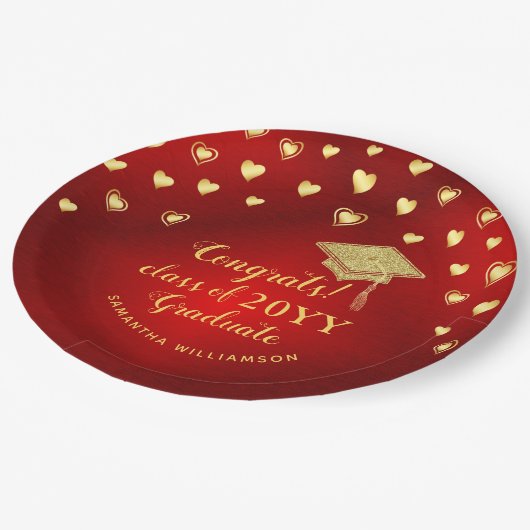 赤金ゴールドエレガントおめでとう2025年卒業 ペーパープレート (アングル)