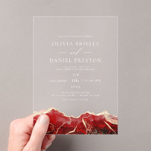 赤金ゴールドエレガントアモダン結婚ト アクリル招待状 (インサイチュ (ポータブル))