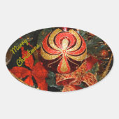 赤金ゴールドエレガントクリスマスオーナメントポインセチア 楕円形シール (正面)