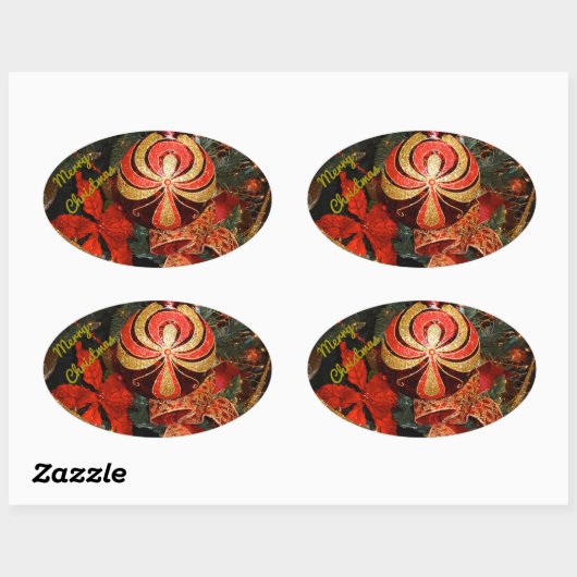 赤金ゴールドエレガントクリスマスオーナメントポインセチア 楕円形シール (シート)