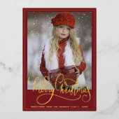 赤金ゴールドエレガントスクリプトメリークリスマス 箔シーズンカード (正面)