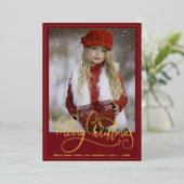 赤金ゴールドエレガントスクリプトメリークリスマス 箔シーズンカード (立ち正面)