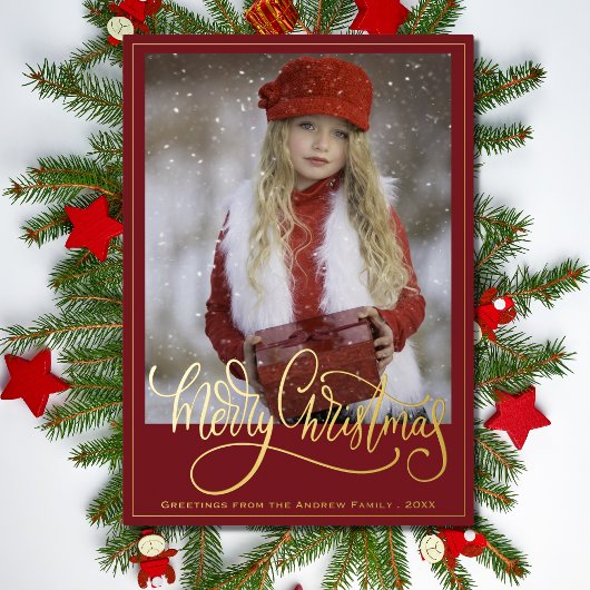 赤金ゴールドエレガントスクリプトメリークリスマス 箔シーズンカード