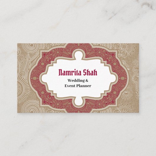 赤金ゴールドエレガントダマスクモダンペイズリーパターン 名刺 (正面)