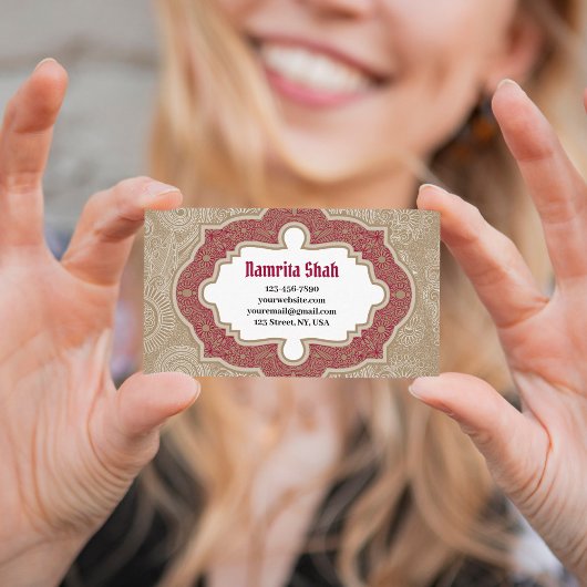 赤金ゴールドエレガントダマスクモダンペイズリーパターン 名刺