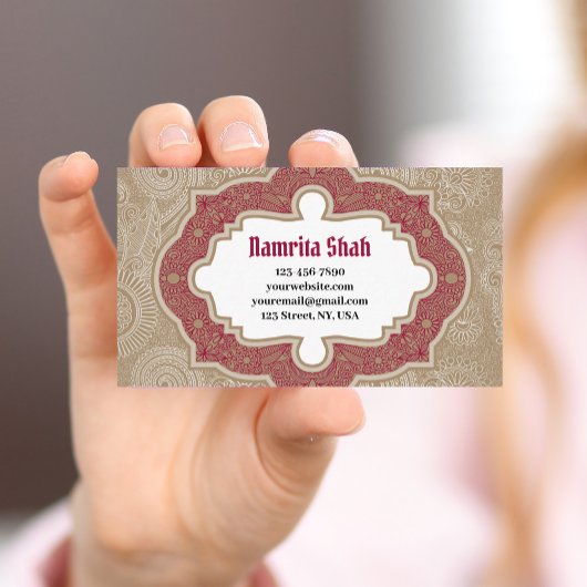 赤金ゴールドエレガントダマスクモダンペイズリーパターン 名刺