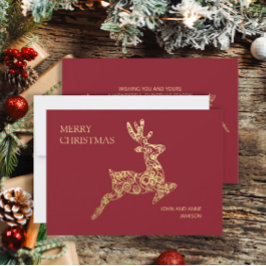 赤金ゴールドエレガントトナカイのメリークリスマス シーズンカード