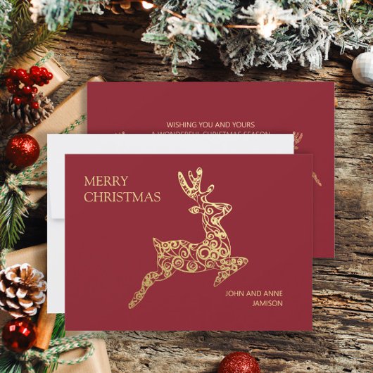 赤金ゴールドエレガントトナカイのメリークリスマス シーズンカード