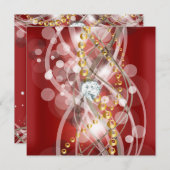 赤金ゴールドエレガントホワイトダイヤモンドバースデーパーティー 招待状 (正面/裏面)