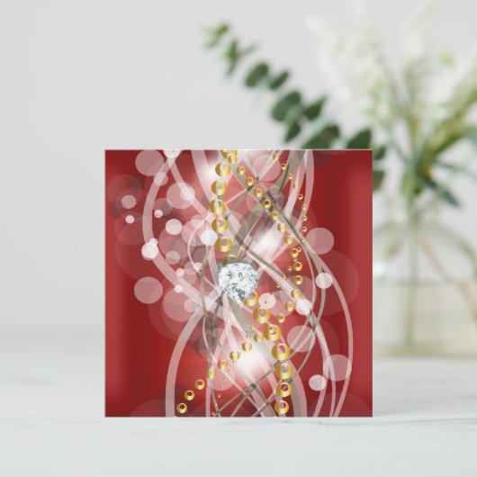 赤金ゴールドエレガントホワイトダイヤモンドバースデーパーティー 招待状 (スタンド正面)