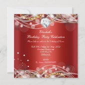 赤金ゴールドエレガントホワイトダイヤモンドバースデーパーティー 招待状 (裏面)