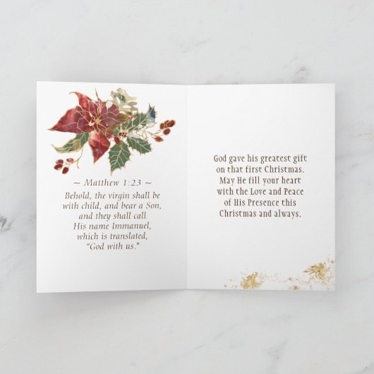 赤金ゴールドエレガントポインセチア聖書聖句クリスマス シーズンカード (内部)