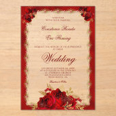 赤金ゴールドエレガントモノグラムフォーマルバラ結婚ズ アクリル招待状 (正面)