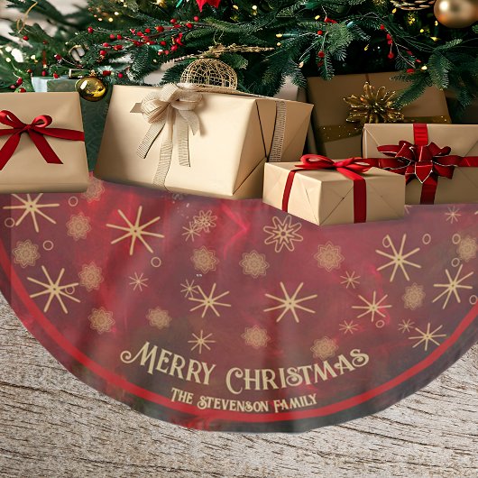 赤金ゴールドエレガント雪片メリークリスマス ブラッシュドポリエステルツリースカート