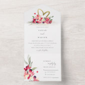 赤金ゴールドオーキッドハートフローラ水結婚色 オールインワン招待状 (内側)