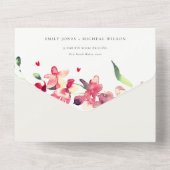 赤金ゴールドオーキッドハートフローラ水結婚色 オールインワン招待状 (裏面)