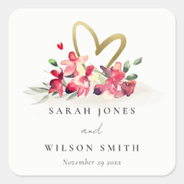 赤金ゴールドオーキッドハートフローラ水結婚色 スクエアシール