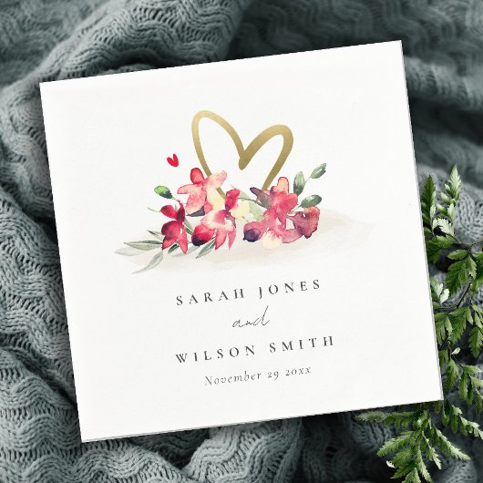 赤金ゴールドオーキッドハートフローラ水結婚色 スタンダードカクテルナプキン