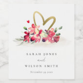 赤金ゴールドオーキッドハートフローラ水結婚色 ワインラベル (シングルラベル)