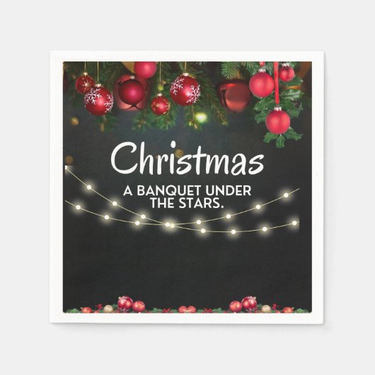赤金ゴールドオーナメントメリークリスマス スタンダードカクテルナプキン (正面)