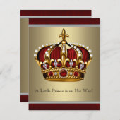 赤金ゴールドクラウンプリンスボーイ赤ちゃんシャワー 招待状 (正面/裏面)