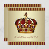 赤金ゴールドクラウンリトルプリンスボーイベビーシャワー 招待状 (正面/裏面)