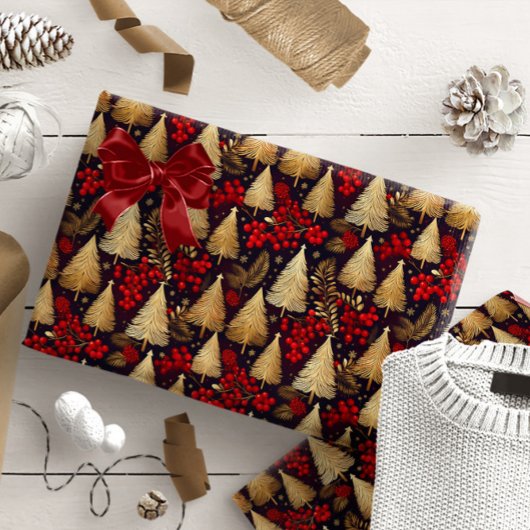 赤金ゴールドクリスマスタータンチェックパターン#31 ID1009 ラッピングペーパー
