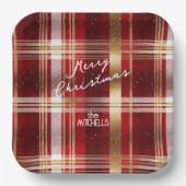 赤金ゴールドクリスマスタータンチェックパターン#7 ID1009 ペーパープレート (正面)