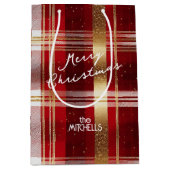 赤金ゴールドクリスマスタータンチェックパターン#7 ID1009 ミディアムペーパーバッグ (正面)