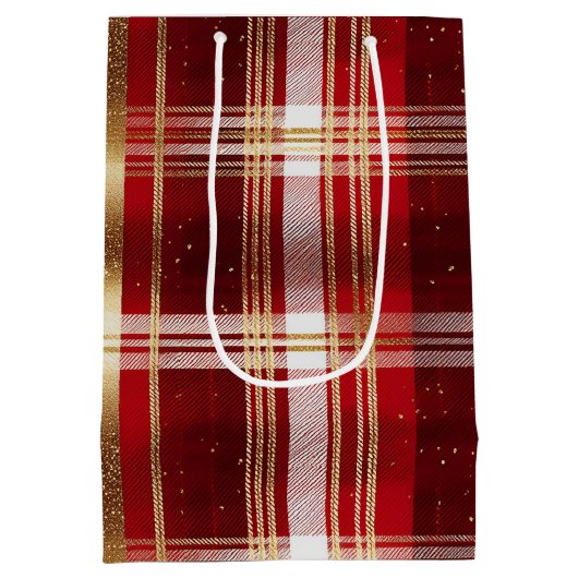 赤金ゴールドクリスマスタータンチェックパターン#7 ID1009 ミディアムペーパーバッグ (裏面)