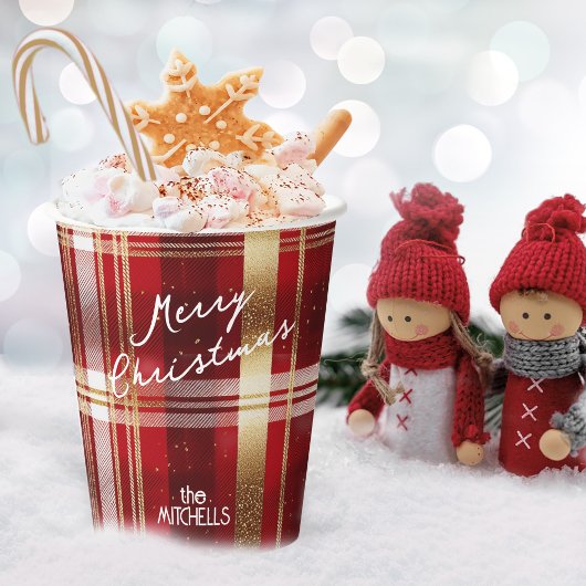 赤金ゴールドクリスマスタータンチェックパターン#7 ID1009 紙コップ