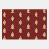 赤金ゴールドクリスマスツリーストライプの輝き ラッピングペーパーシート (正面)