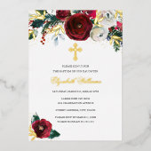 赤金ゴールドクリスマスバプテスマフローラガールバプテスマ 箔招待状 (正面)