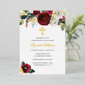 赤金ゴールドクリスマスバプテスマフローラガールバプテスマ 箔招待状 (立ち正面)