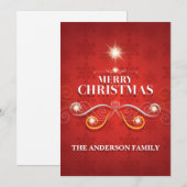 赤金ゴールドクリスマスファミリーはシックな木エレガントを願っている シーズンカード (正面/裏面)