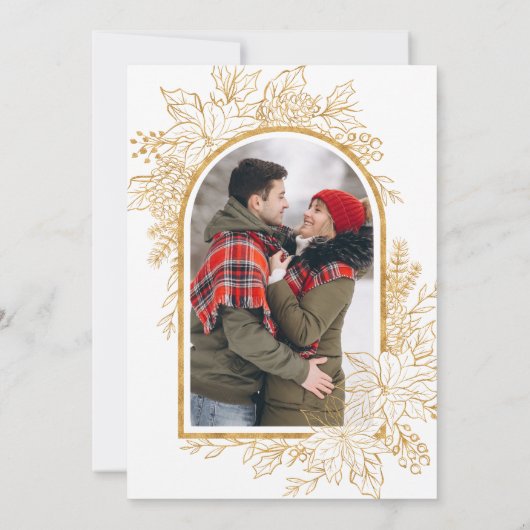 赤金ゴールドクリスマスフローラ写真ブライダルシャワー 招待状 (裏面)