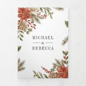 赤金ゴールドクリスマスフローラ写真結婚すべて 三つ折り招待状 (カバー)