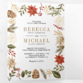 赤金ゴールドクリスマスフローラ写真結婚すべて 三つ折り招待状 (内部最初)