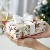 赤金ゴールドクリスマスフローラ ラッピングペーパー