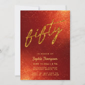 赤金ゴールドグリッターエレガント書道50誕生日 招待状 (正面)