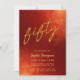 赤金ゴールドグリッターエレガント書道50誕生日 招待状