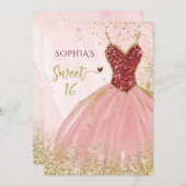 赤金ゴールドグリッタースパークルドレススウィート16歳 招待状 (正面/裏面)