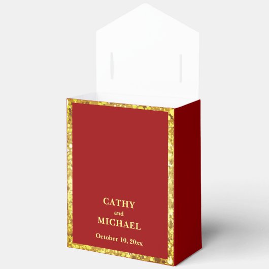 赤金ゴールドグリッターダブル中国のハピ結婚ネス フェイバーボックス (見開き)