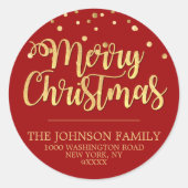 赤金ゴールドグリッター紙吹雪メリークリスマスアドレス ラウンドシール (正面)