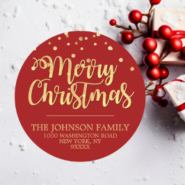 赤金ゴールドグリッター紙吹雪メリークリスマスアドレス ラウンドシール