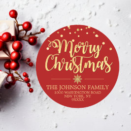赤金ゴールドグリッター紙吹雪メリークリスマスアドレス ラウンドシール