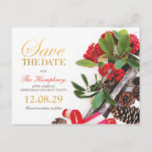 赤金ゴールドグリーンクリスマスパーティー保存日 案内ポストカード (正面)