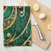 赤金ゴールドグリーンクリスマスホリデーキッチンタオル キッチンタオル (四つ折り)