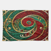 赤金ゴールドグリーンクリスマスホリデーキッチンタオル キッチンタオル (横)