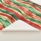 赤金ゴールドグリーンストライプクリスマス シェルパブランケット (3/4)